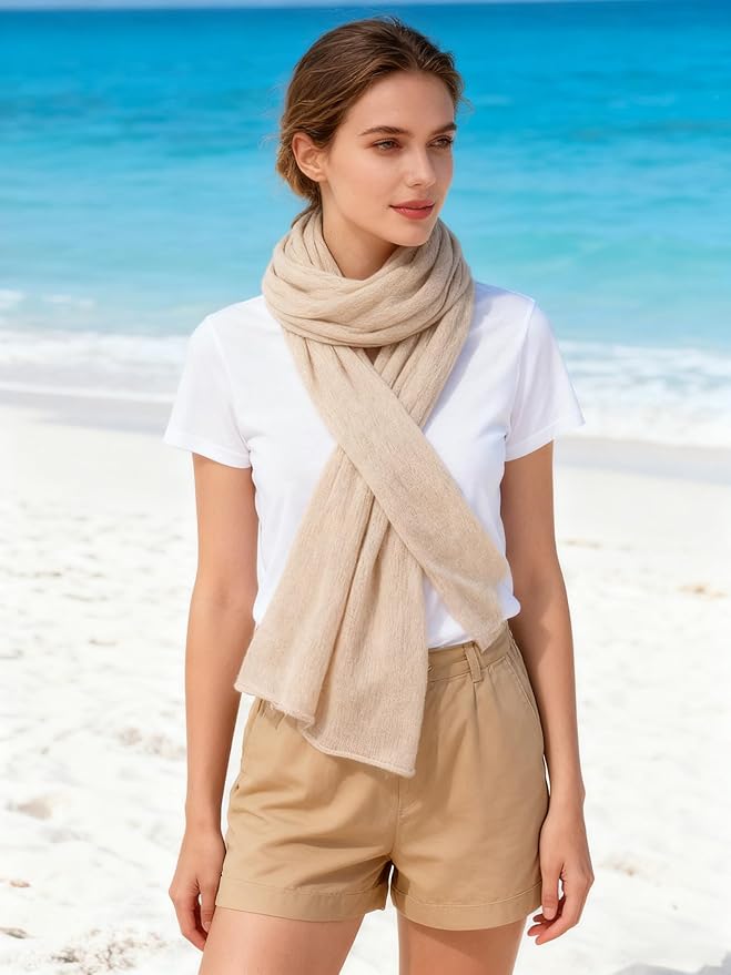 WASALUYA 100% Cashmere Scarf for Women - Knitted Lightweight Travel Wrap, Soft Large Shawl, 71x24 Inches, Luxury Gift