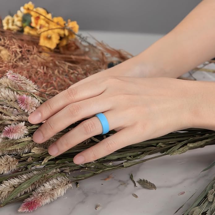Egnaro Women's Bridal Rings Sets, 6mm Wide, 2mm Thick, Silicone Wedding Rubber Band with Half Size, Inner Arc Ergonomic Breathable Design