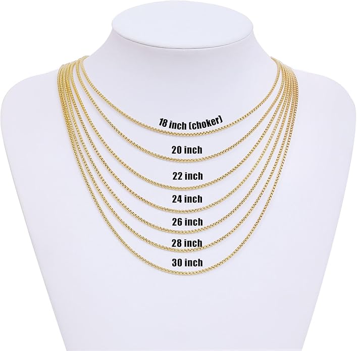 Fiusem Box Chain for Men, Silver Tone/14K Gold Plated/Black Stainless Steel Necklace for Men and Women, Width 2/2.5/3/4/5mm, Length 18-28 Inches
