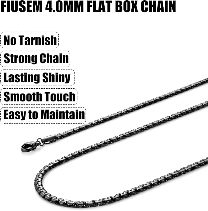 Fiusem Flat Box Chains for Men, 14k Gold Plated Stainless Steel Chain Necklace, 2.5/3/4/4.5/5mm Necklaces for Men and Women 16-28 Inch