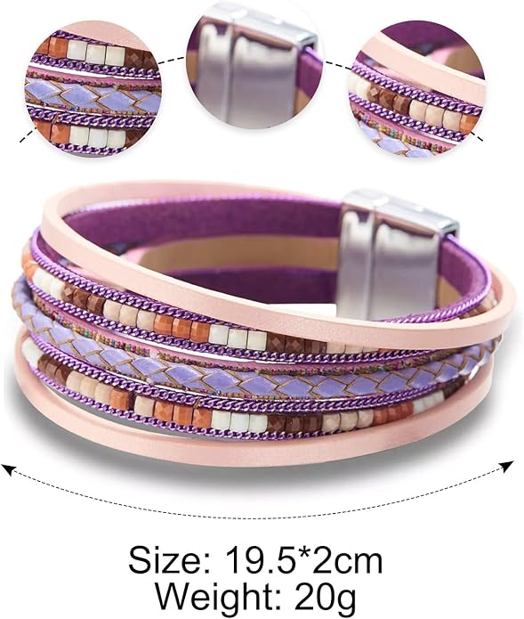 Fesciory Leather Wrap Bracelets for Women, Boho Leopard Multi-Layer Crystal Beads Cuff Bracelet Jewelry