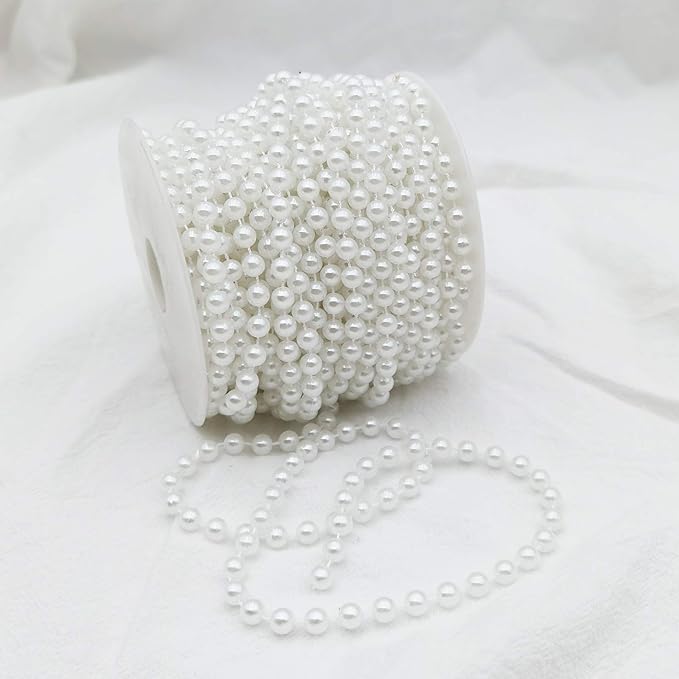 INSPIRELLE 6MM Ivory Faux Pearl Beads 18M Garland Pearl Bead Roll Strand for Wedding Party Decoration
