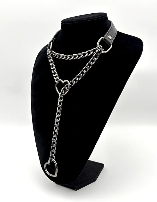 Black Leather Choker Collar For Women, Handmade Heart Slip Chain Choker Long Necklace with Adjustable Buckle