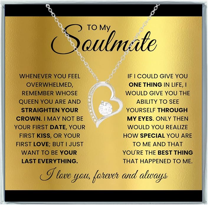 To My Soulmate Necklace For Women, Soul Mate Jewelry for Women, Future Wife Gifts, To My Wife Necklace from Husband, Gifts for Girlfriend, Pendant With Message Card