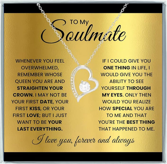 To My Soulmate Necklace For Women, Soul Mate Jewelry for Women, Future Wife Gifts, To My Wife Necklace from Husband, Gifts for Girlfriend, Pendant With Message Card