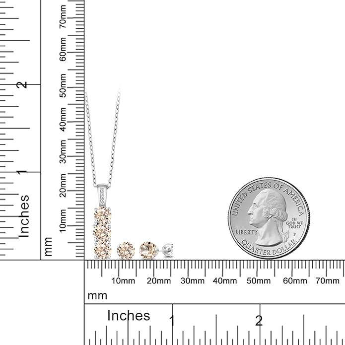 Gem Stone King 925 Sterling Silver 5MM Gemstone Birthstone and White Diamond 3-Stone Pendant and Earrings Jewelry Set For Women | With 18 Inch Chain