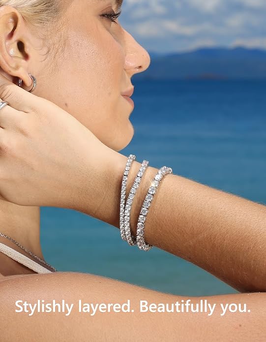 KRKC&CO Lab-Grown Moissanite Tennis Bracelet Women, Luxury Anniversary Wedding Bridal Gift for Wife, 2.2-13.8 ct.tw, D Color VVS1, 925 Sterling Silver 14K Golden Plated, Hypoallergenic, Everyday Jewelry