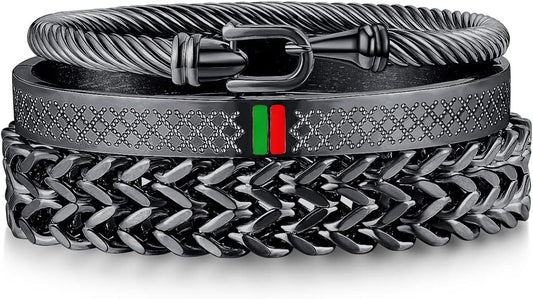 WFYOU 3PCS Stainless Steel Bracelets for Men Gold Roman Numeral Bangle Bracelet Twisted Cable Bracelet Adjustable Cuff Bracelet Mens Luxury Jewelry Bracelets Gifts