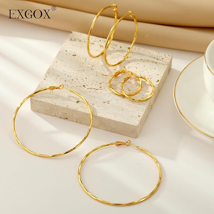 2MM Thin Gold Hoop Earrings Sterling Silver Post Hoop Earrings For Women Diamond-Cut Gold Hoops Earrings 14K Gold Plated Hoops Earrings Lightweight Hypoallergenic Oversize Gold Earrings For Women
