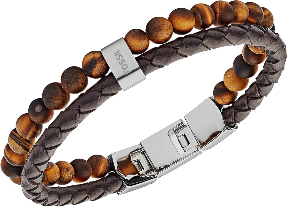 Fossil Men's Stainless Steel and Genuine Leather and/or Beaded Bracelet for Men