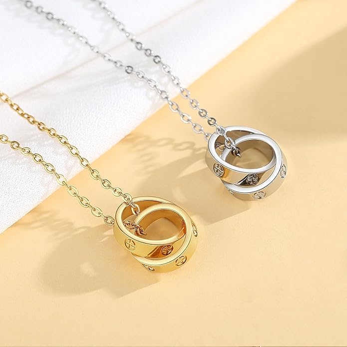 Love Necklace, Interlocking Circle Necklace, Dainty Pendant Necklace for Women, Stocking Stuffers for Women Valentines Christmas