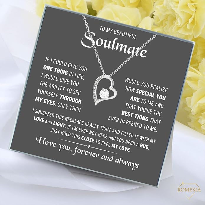 To My Soulmate Necklace For Women, Soul Mate Jewelry for Women, Future Wife Gifts, To My Wife Necklace from Husband, Gifts for Girlfriend, Pendant With Message Card