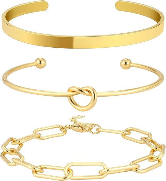 AOZEL Gold Plated Bracelets for Women Stack,Bangle Cuff Bracelet Set Non Tarnish Jewelry for Women Trendy