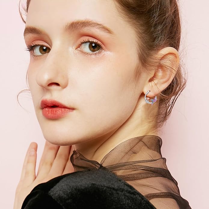 SeaTurtle dolphin Hummingbird Earrings for Women 925 Sterling Silver Sea Waves Earrings Ocean Huggie Hoop Sea Turtle dolphin Earrings Jewelry Gifts