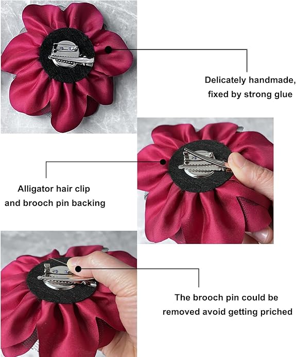 Women's Brooches 4pcs Rose Flower Hair Clip Flamenco Dancer Pin up Mexican Hair Flowers Clips Hairpin Brooch Tea Party Hats Headpieces