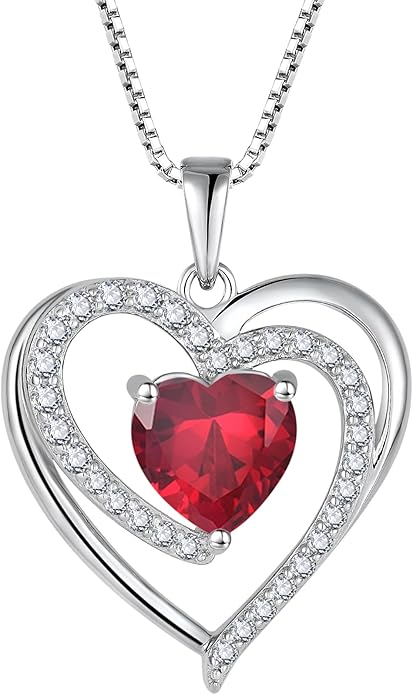 FJ Love Heart Necklace for Women 925 Sterling Silver Birthstone Pendant Anniversary Birthday Jewelry