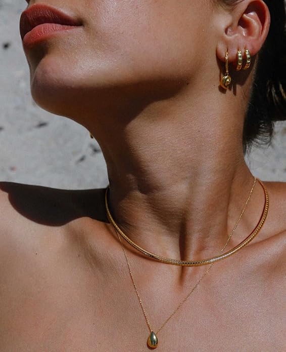 Aobei Pearl 18K Gold Plated Cuff Choker Necklace for Women Chunky Wire Chain Collar Jewelry