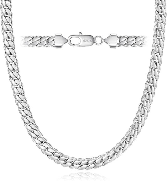 DFUNH 7MM Cuban Link Chain for Men Silver Chains, Silver Mens Chain Necklace,316L Stainless Steel and 14K White Gold /14K Gold Filled, Gold/Silver Chain for Men Necklace