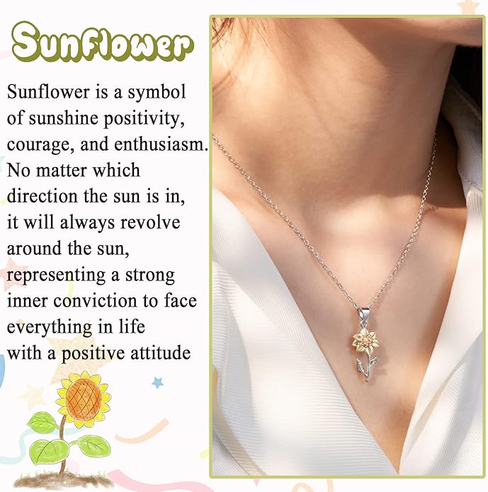Tarsus Sunflower Necklace, You are My Sunshine, Sunflower Gifts Ideas for Women, Inspirational Gifts for Women Teen Girls Birthday Christmas Valentines Day