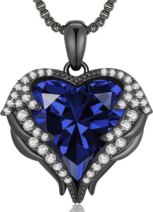 CDE Angel Wings Necklace for Women with Birthstone, Love Heart Silver Tone/Gold Tone Pendant, Ideal Anniversary or Birthday Jewelry Gifts for Wife Girlfriend Her