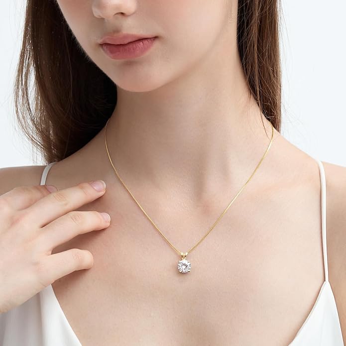 Moissanite Solitaire Necklace for Women, 1-3 Carat Lab Grown Diamond Pendant Jewelry D Color VVS1, S925 Sterling Silver with Gold Plating, 18+2” Silver Chain, Heart Engraving Gift for Wife Girlfriend Mom Yourself on Anniversary Birthday Wedding