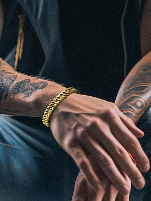 Richsteel Cuban Link Chain Bracelets 8/12/17mm Width Stainless Steel Chain Wrist Bracelets for Men, 7.4/8.2/9 Inch Length Classic Jewelry for Christmas/Valentine's Day/Birthday