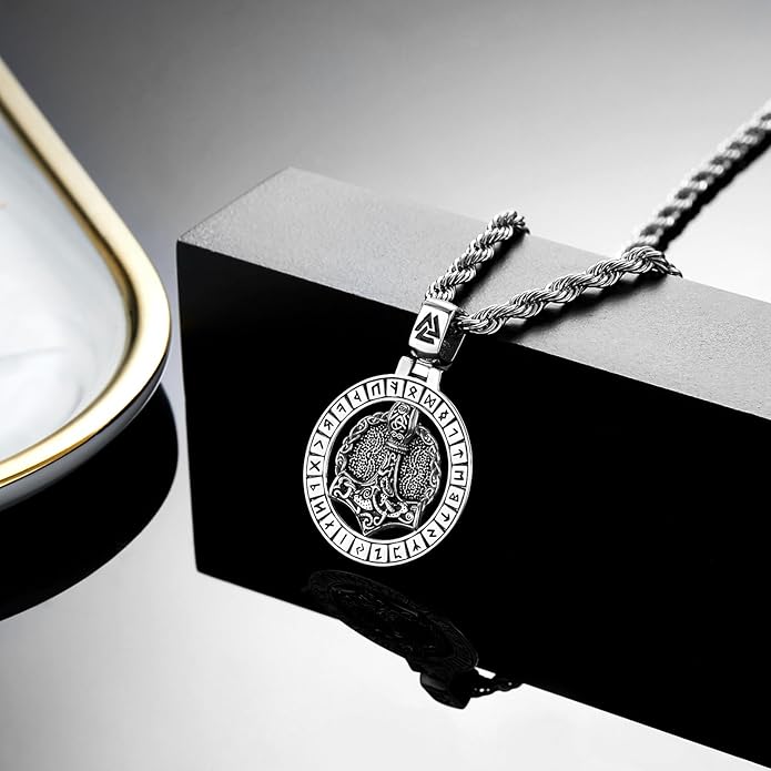 YueYuan Viking Necklace for Men 925 Sterling Silver Rune Amulet Pendant Nordic Necklace Viking Jewelry Gift for Father Husband Son