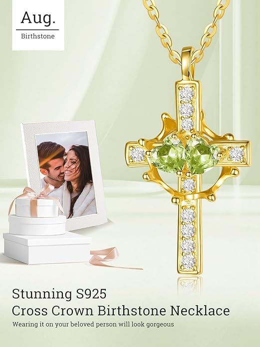 Zeuslia Double Birthstone Necklace Gifts for Wife - 925 Sterling Silver Sunflower/Rose/Crown Cross/Compass/Heart Pendant I Love You Necklace, Anniversary Birthday Gifts for Wife Girlfriend Mom Her