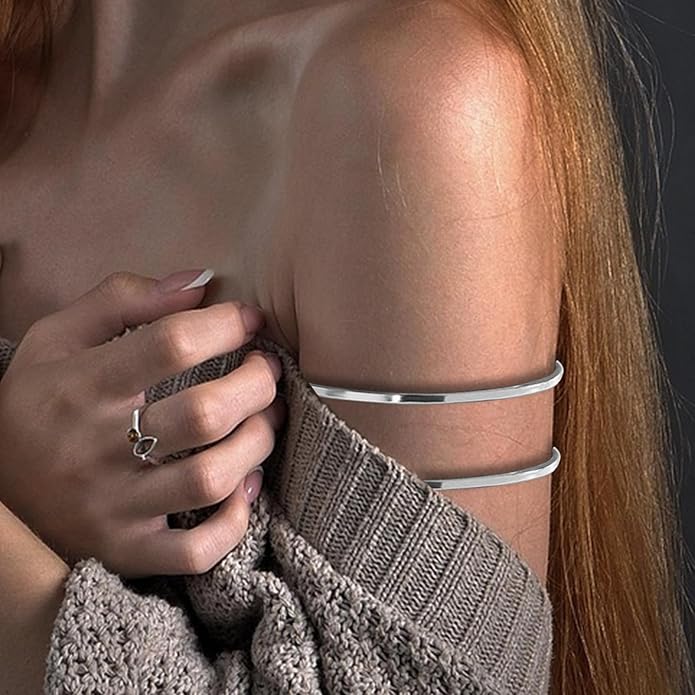 YVVLEE 4 Pieces Gold Arm Cuff Bracelets Set Jewelry Upper Coil Bangle Bracelets Adjustable Armband Set for Women