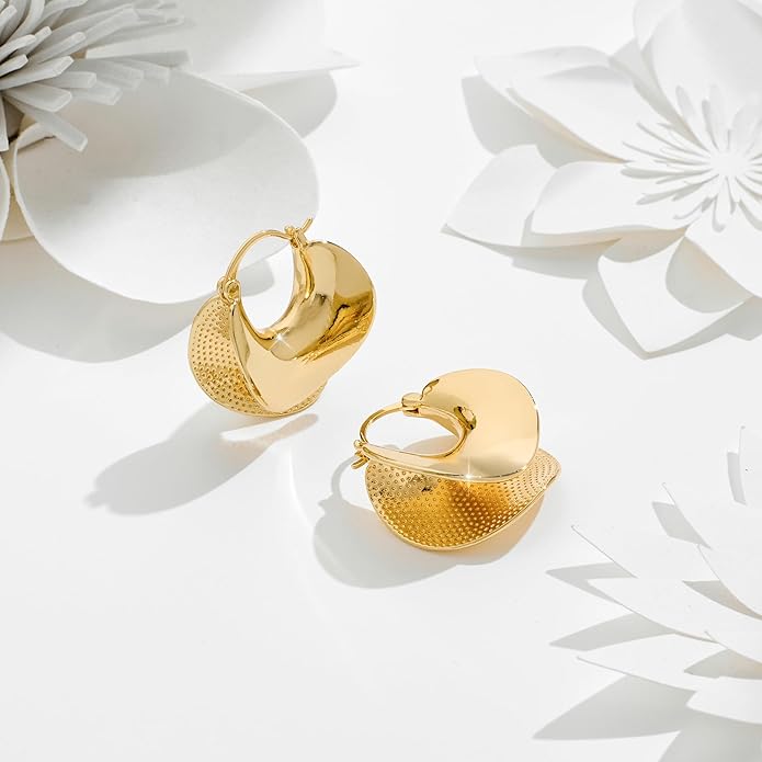 YUJIE Gold Plated Hoop Earrings for Women Brass Earring Chunky Statement Jewelry