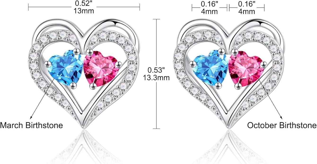 Iefil Birthstone Earrings for Women - 925 Sterling Silver Heart Earrings Anniversary Birthday Gifts for Women Wife Girlfriend Mom