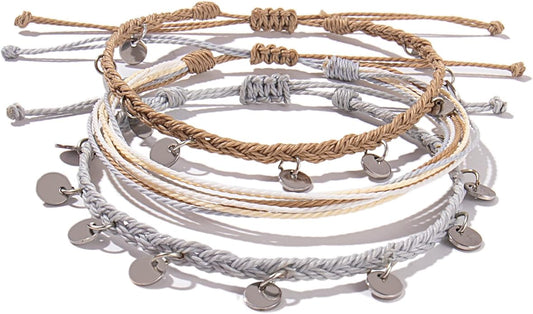 FANCY SHINY String Ankle Bracelets Waterproof Rope Anklets Braided Beach Boho Coin Anklets Cute Friendship Foot Jewelry for Women
