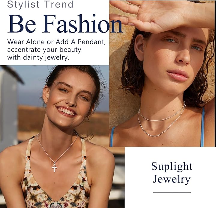 Suplight 925 Sterling Silver Necklace Chain for Women-1.1&1.5mm Chain Necklace 22k Gold Plated/Silver Necklaces for Women Thin & Sturdy-Adjustable Length-Italian Quality 16-24 Inch