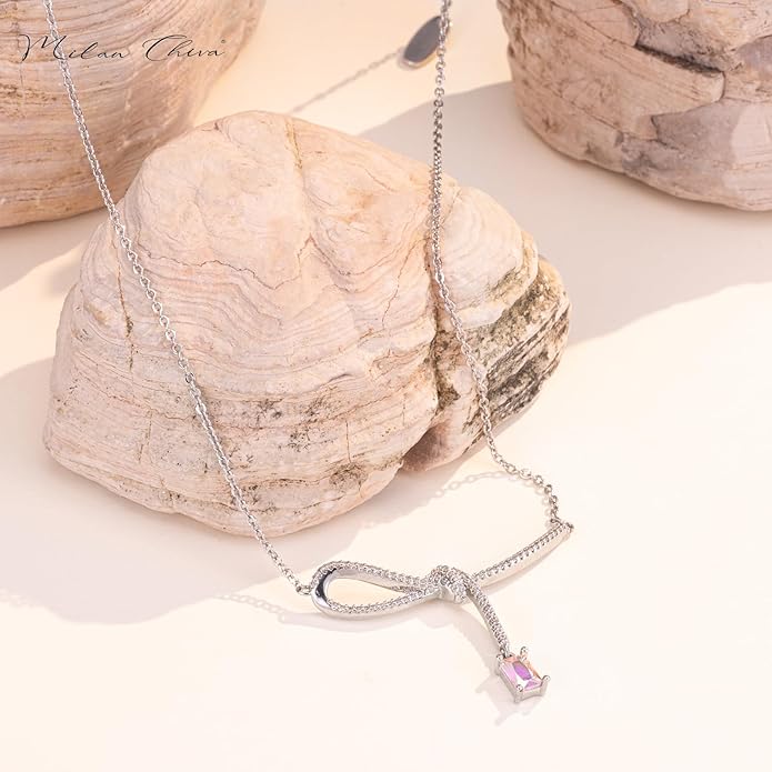 Milan Chiva Gold Pendant Necklace for Women 14K Dainty Cubic Zirconia GemStone Statement Chain Jewelry