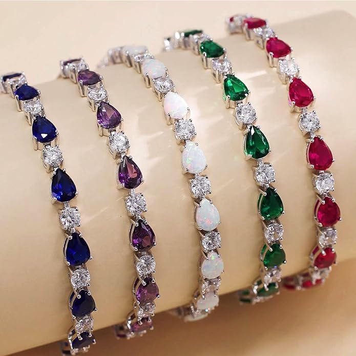 FANCIME Shine of Tears Birthstone Tennis bolo Bracelets Sterling Silver Tennis Bracelets Charm Fine Jewelry Birthday Gifts for Women Mom