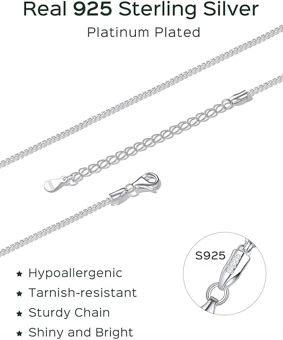 ChicSilver 925 Sterling Silver Necklace Chains Box Chain Necklace for Women Thin 1.3/1.8mm Silver Chain for Necklace - 16/18/20/22/24 Inch