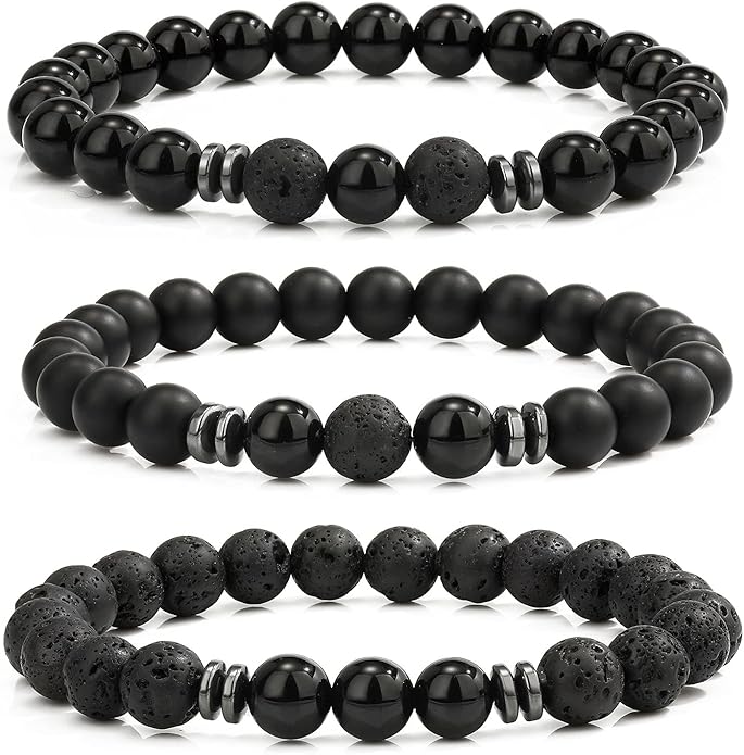 MengPa Mens Beaded Bracelets Couples Matching Bracelet Set Lava Rock Beads for Women Stone Jewelry