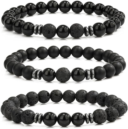MengPa Mens Beaded Bracelets Couples Matching Bracelet Set Lava Rock Beads for Women Stone Jewelry