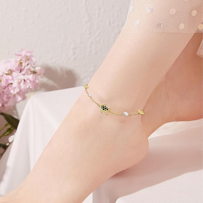 Sea Turtle/Starfish Anklet for Women 925 Sterling Silver Beach Anklet Bracelet Summer Jewelry Ocean Gifts for Beach Lovers Friends