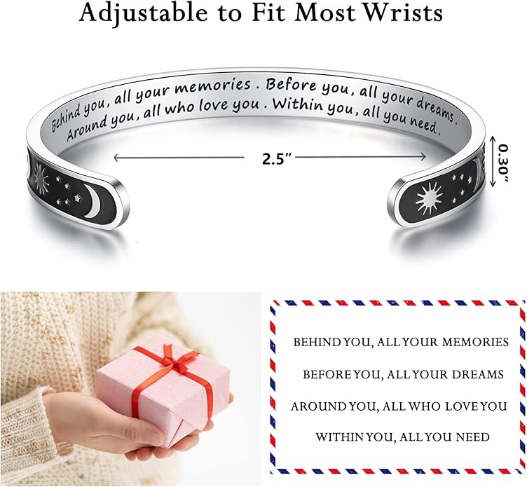 TONY & SANDY Inspirational Bracelets for Women Teen Girls Personalized Gifts for Daughter Granddaughter Mom Sister Friends Stainless Steel Engraved Cuff Birthday Easter Christmas