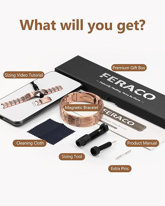 Feraco Copper Bracelet for Men 3X Strength,Magnetic Therapy Bracelet Copper Jewelry with Powerful 3800 Gauss Magnets,Premium Fold-Over Clasp