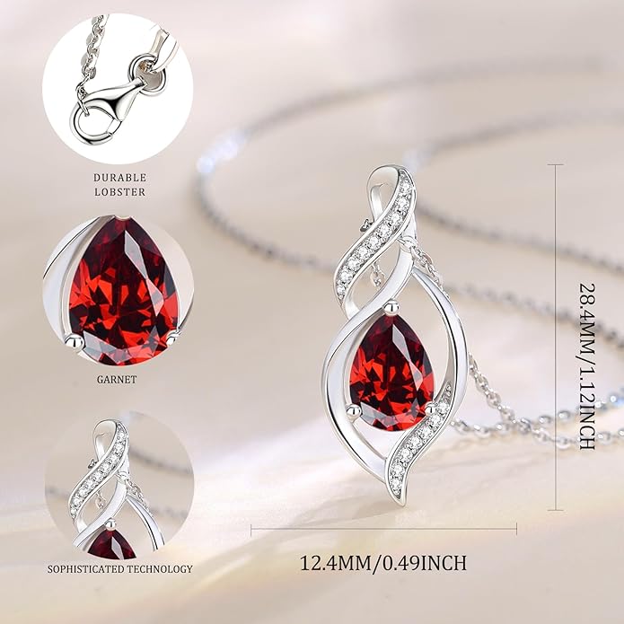 FANCIME Birthstone Necklace for Women Teardrop Necklace S925 Sterling Silver Infinity Love Birthday Gifts for Mom Women Girls, 16"+2" Inches