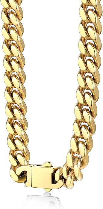 Bestyle Thick Stainless Steel Mens Cuban Link Chain, Black/Gold Chain for Men, No Tarnish & Durable Men Chain Necklace, 5/7/9/12mm Wide, 18"-30" Long, Gift Package