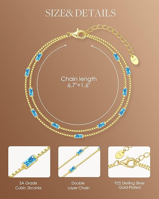 LOUISA SECRET Birthstone Bracelets for Women, 925 Sterling Silver Dainty Simple Women Charm Link Bracelet, Birthday Anniversary Jewelry Gifts for Women Wife Mom Her
