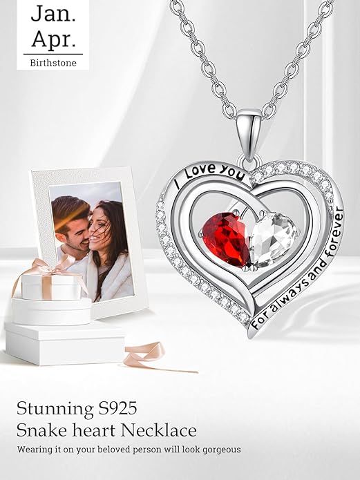 Zeuslia Double Birthstone Necklace Gifts for Wife - 925 Sterling Silver Sunflower/Rose/Crown Cross/Compass/Heart Pendant I Love You Necklace, Anniversary Birthday Gifts for Wife Girlfriend Mom Her