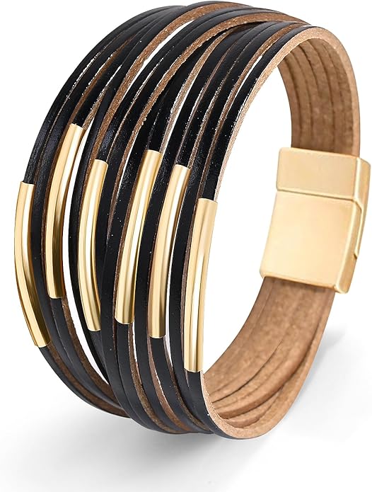 ENGCKSHI Wrapped Bracelets for Women,Leather Bracelet,Boho Bracelets for Women,Multi-Layer Pearl Crystal Bracelet Bangle Jewelry