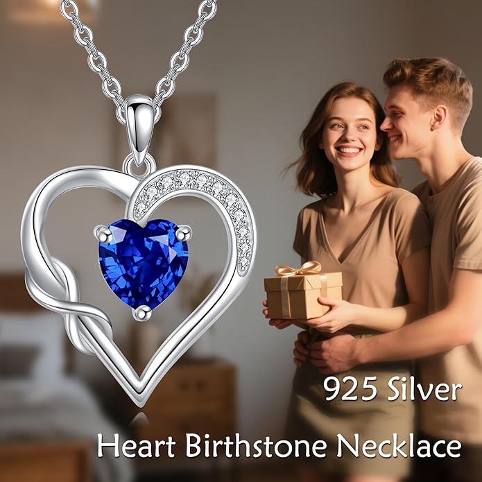 Birthstone Necklace for Women 925 Sterling Silver Infinity Heart Birthstone Pendant Necklace Infinity Heart Jewelry Birthday Holiday Gifts for Her