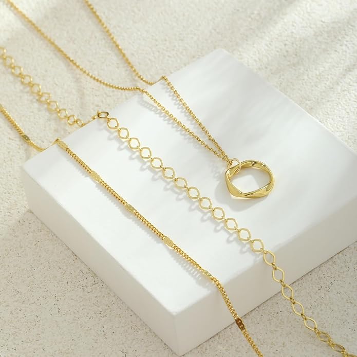 BBV Layered Gold Necklaces for Women Stackable Dainty 14K Gold Plated Silver Chain Necklace Layering Cute Fashion Pendant Choker Necklaces Trendy Jewelry Set Gifts for Women