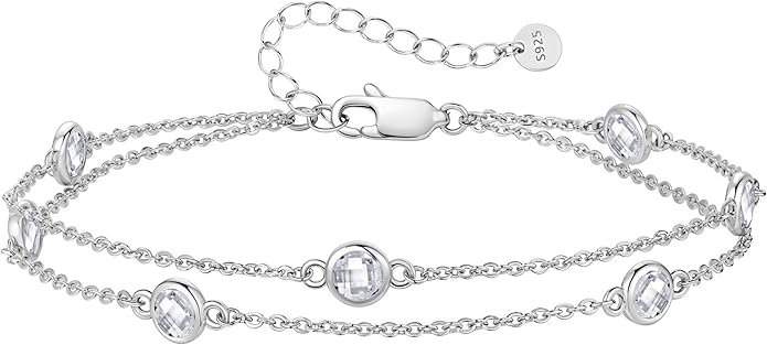 LOUISA SECRET Birthstone Bracelets for Women, 925 Sterling Silver Charm Link Double Strand Bracelet, Birthday Anniversary Christmas Jewelry Gifts for Wife Girlfriend Mother her…