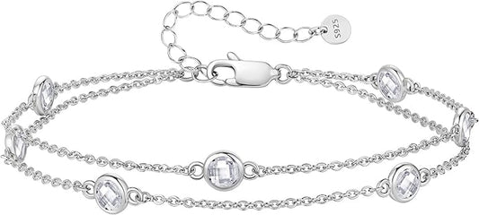 LOUISA SECRET Birthstone Bracelets for Women, 925 Sterling Silver Charm Link Double Strand Bracelet, Birthday Anniversary Christmas Jewelry Gifts for Wife Girlfriend Mother her…